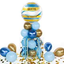 Ballongbukett Grattis till Studenten Bl&aring;/Gull