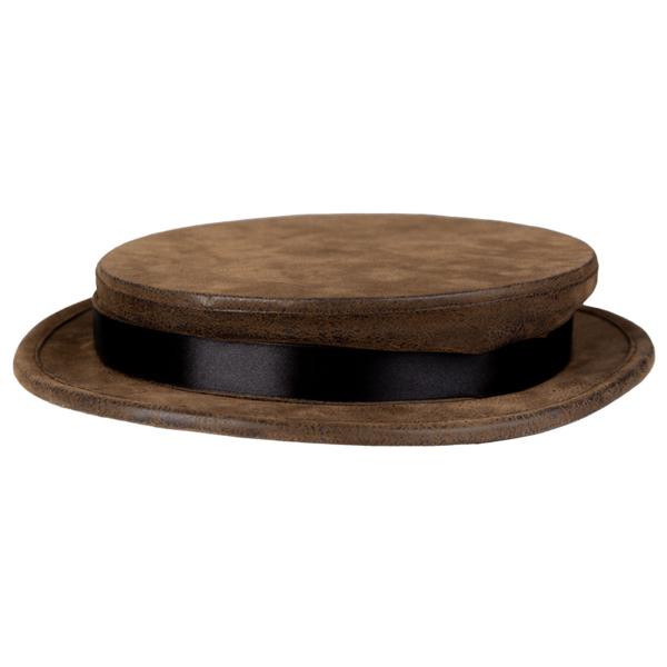 Høy Hatt i Brun Imitert Semsket Skinn