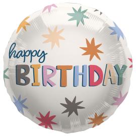 Rund Happy Birthday Folieballong med Stjerner