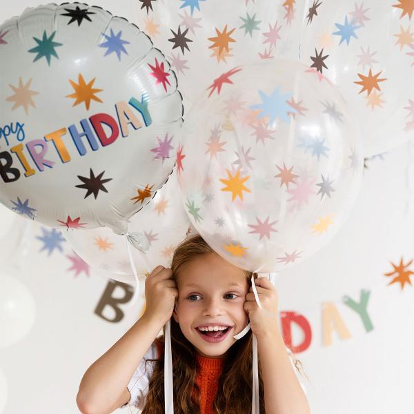 Rund Happy Birthday Folieballong med Stjerner