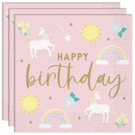 Happy Birthday Papirservietter Enhj&oslash;rninger 16-pakning