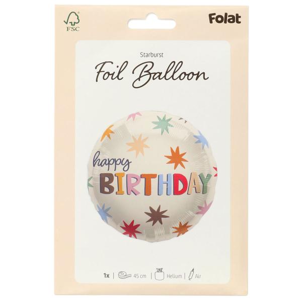 Rund Happy Birthday Folieballong med Stjerner