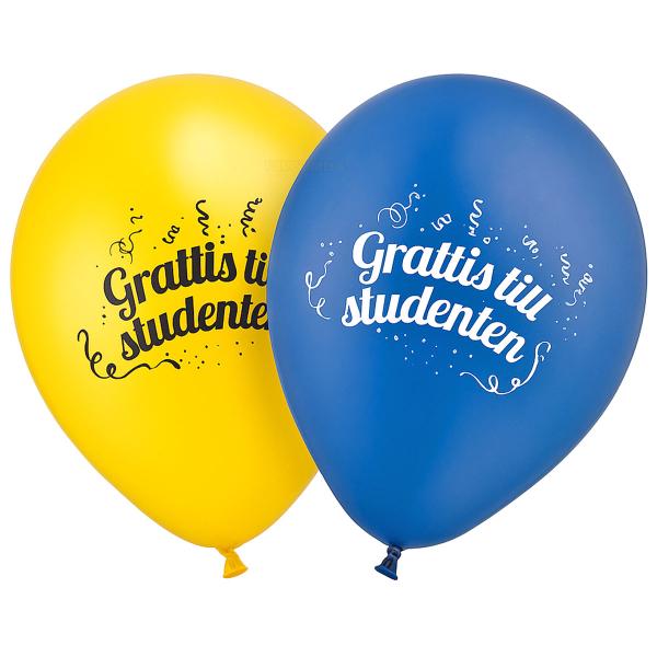 Gule og Blå Ballonger Grattis Till Studenten
