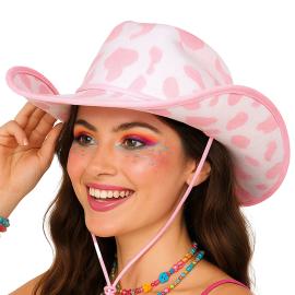 Cowboyhatt med Kum&oslash;nster Rosa/Hvit