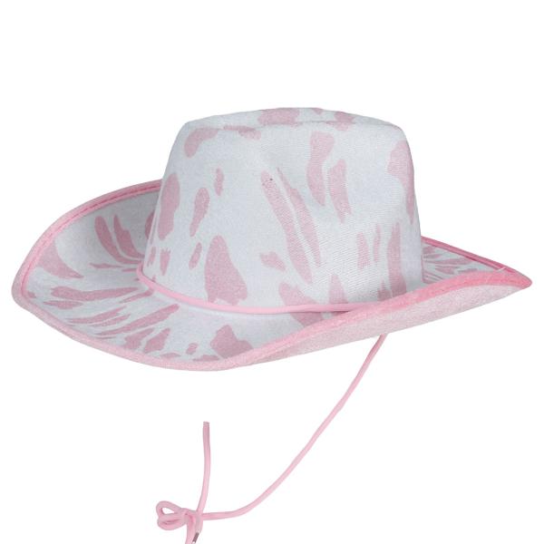 Cowboyhatt med Kumønster Rosa/Hvit