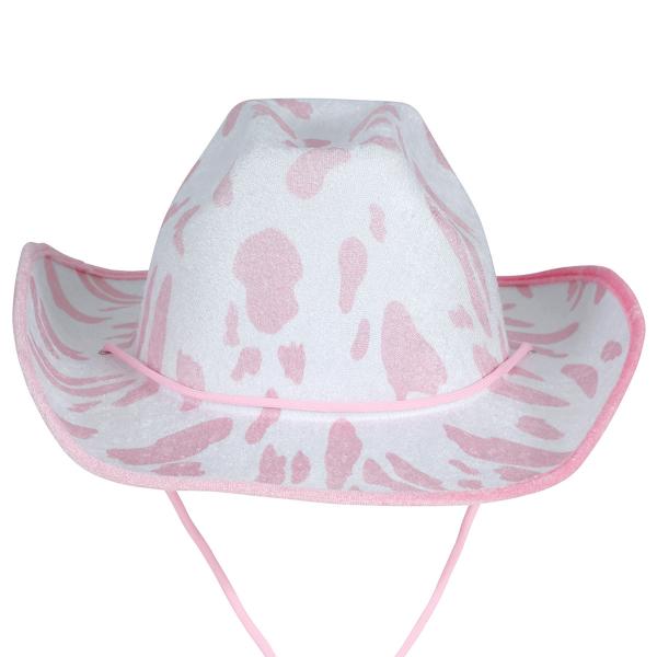 Cowboyhatt med Kumønster Rosa/Hvit