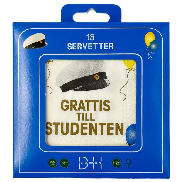 Kaffeservietter Grattis Till Studenten 25 cm 16-pakning