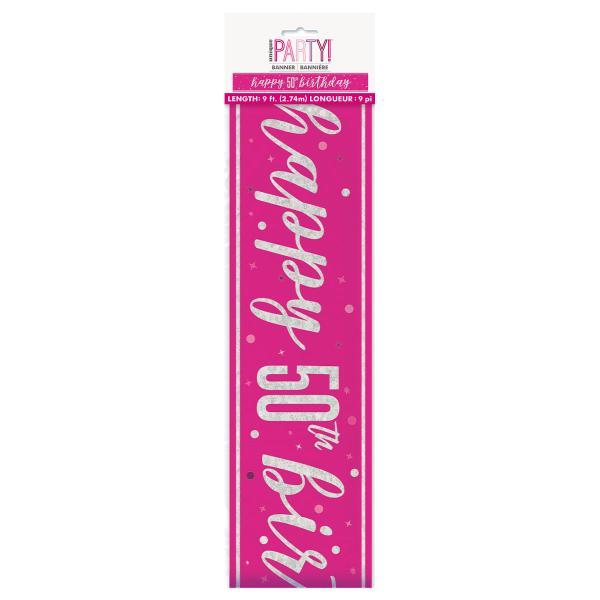 Happy 50th Birthday Banner Rosa & Sølv