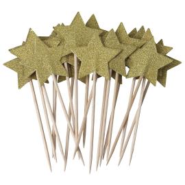 Partypinner Gullstjerner med Glitter 20-pakning
