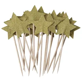 Partypinner Gullstjerner med Glitter 20-pakning