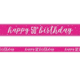 Happy 50th Birthday Banner Rosa & Sølv