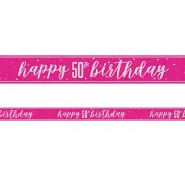 Happy 50th Birthday Banner Rosa & Sølv