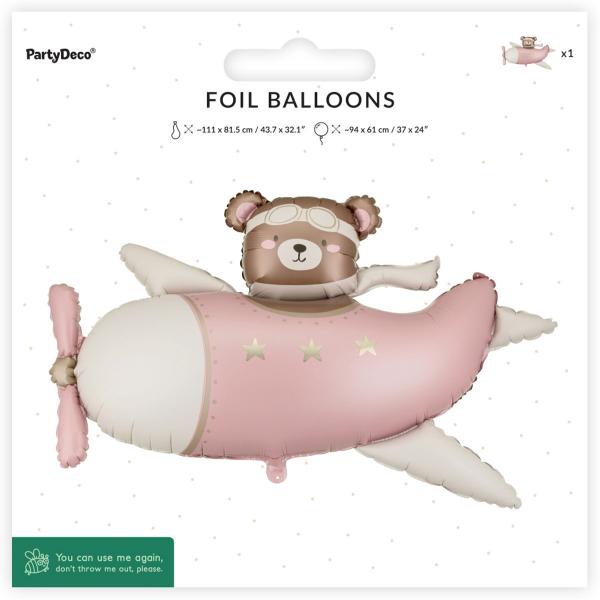 Folieballong Bjørn i Fly Lyserosa 94 x 61 cm