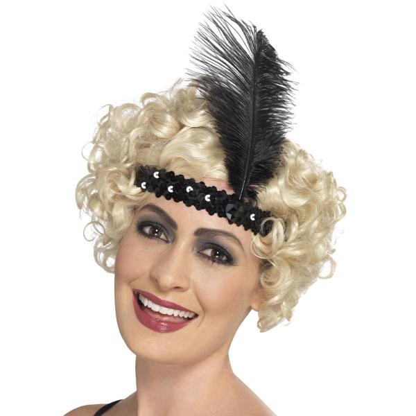 Flapper Pannebånd med Fjær & Paljetter