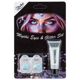 Lysebl&aring; Kontaktlinser med Hvitt Glittersminke