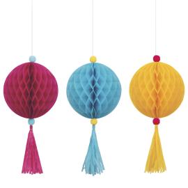 Hengende Honeycombs med Dusker Rosa/Blå/Gul