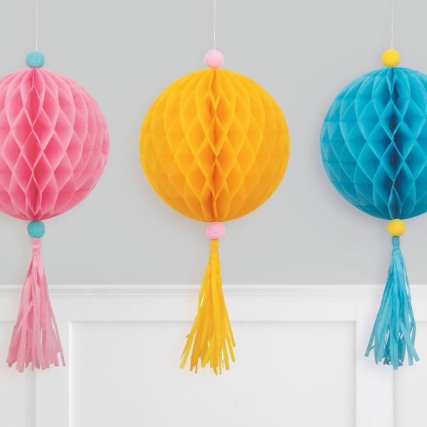 Hengende Honeycombs med Dusker Rosa/Blå/Gul