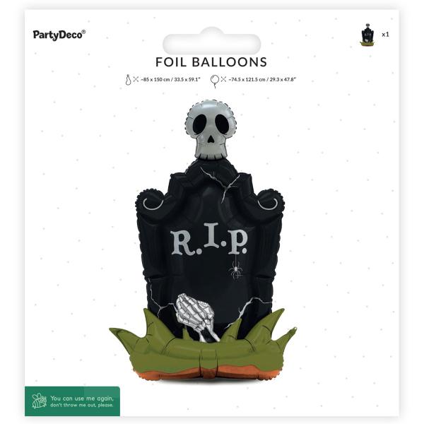 Folieballong Gravstein Stående Svart