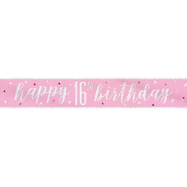 Happy 16th Birthday Banner Rosa & Sølv