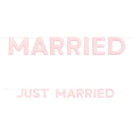 Just Married Girlander i Stoff Rosa