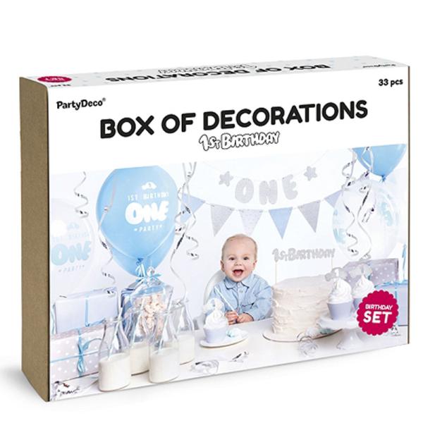 1st Birthday Blå og Sølv Bursdagspakke