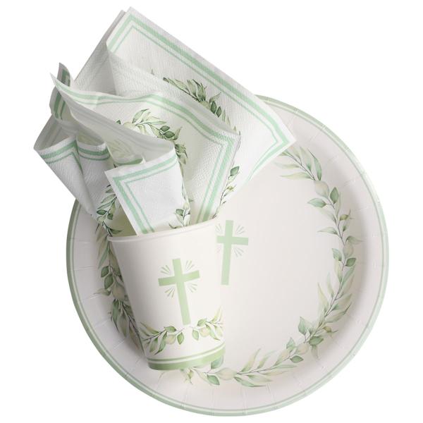 Papptallerkener med Kors og Bladkrans 8-pakning