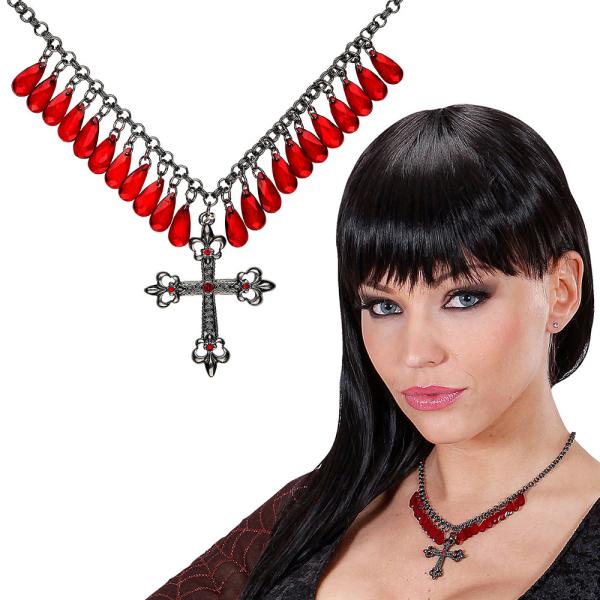 Rød Gothic Halskjede med Kors