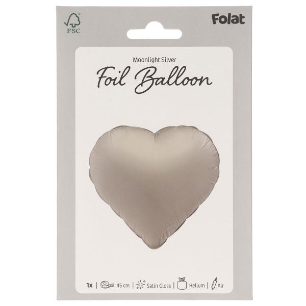 Folieballong Hjerte Månesølv Matt