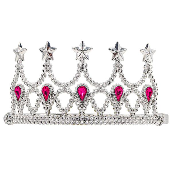 Sølv Tiara med Rosa Rhinestone