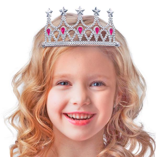 Sølv Tiara med Rosa Rhinestone