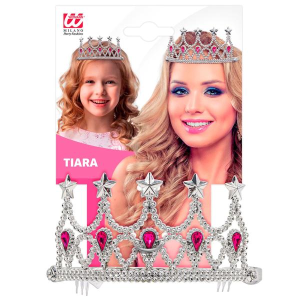 Sølv Tiara med Rosa Rhinestone