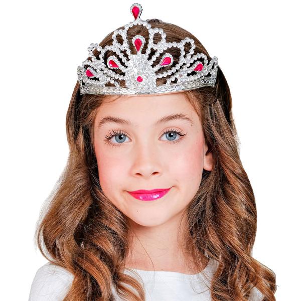 Sølv Tiara med Rosa Rhinestone Barn