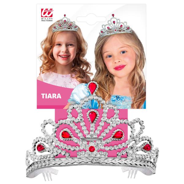 Sølv Tiara med Rosa Rhinestone Barn