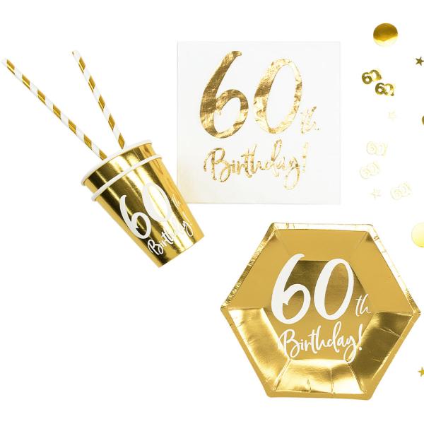 60-års Konfetti Metallic Gull