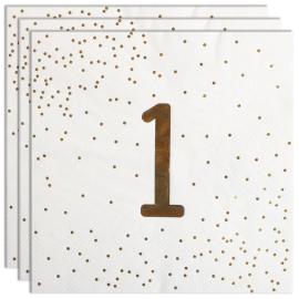 Servietter 1 &aring;r Gull med Prikker 16-pakning