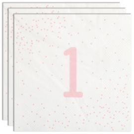 Servietter 1 &aring;r Lysrosa med Prikker 16-pakning
