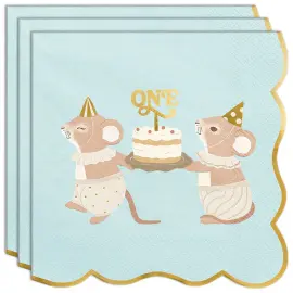 Servietter 1 &aring;r Mus Lysebl&aring; 12-pakning