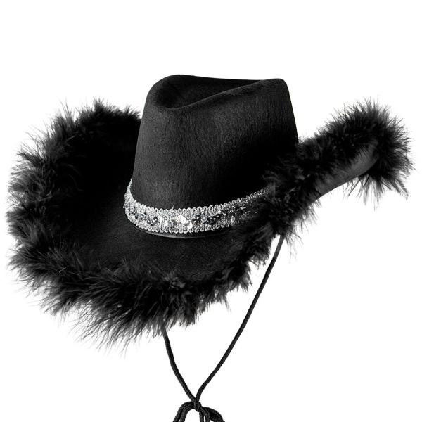 Svart Cowboyhatt med Fjærkant