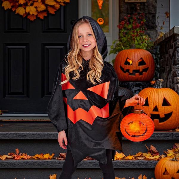 Svart Poncho Halloweengresskar Barn