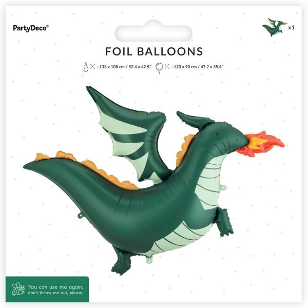 Folieballong Grønn Drage 120 x 90 cm