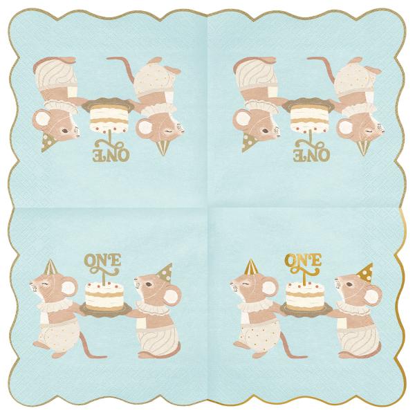 Servietter 1 år Mus Lyseblå 12-pakning