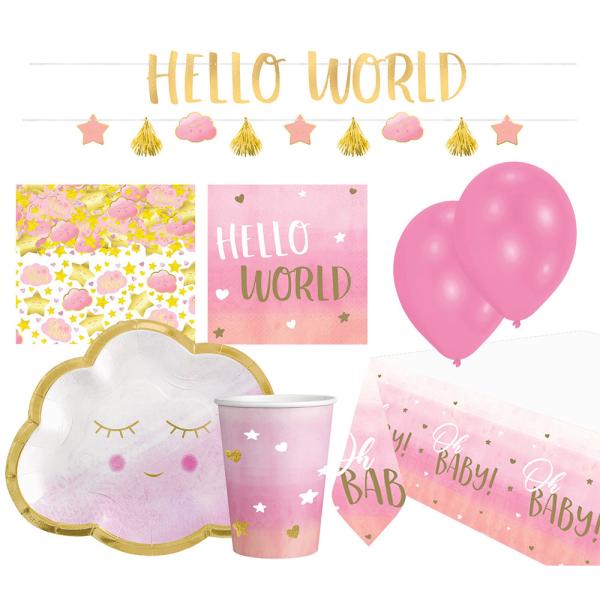 Babyshower Sett Rosa/Gull 46-pakning