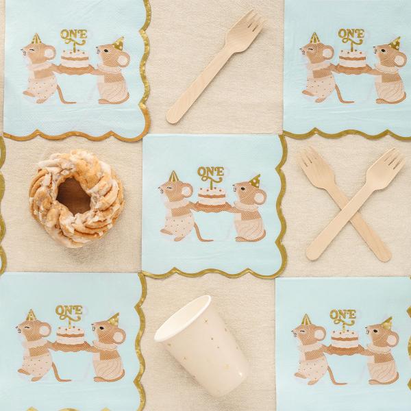 Servietter 1 år Mus Lyseblå 12-pakning