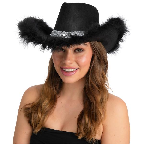 Svart Cowboyhatt med Fjærkant