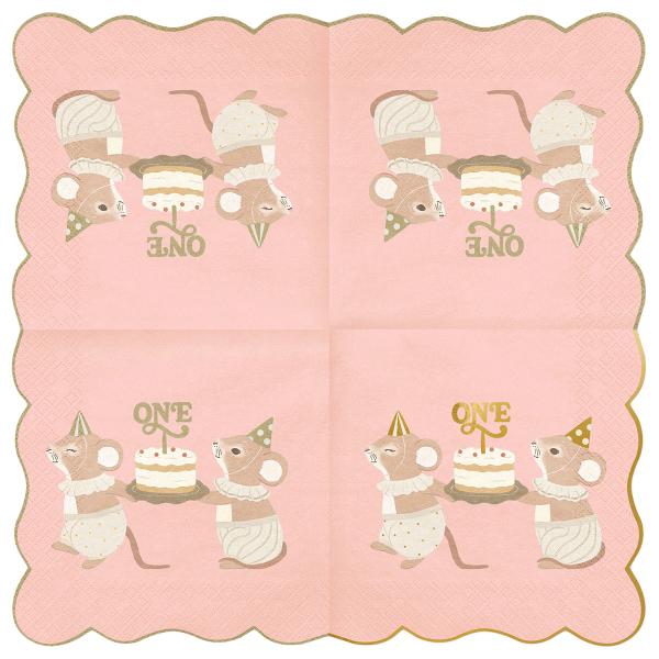 Servietter 1 år Mus Lyserosa 12-pakning