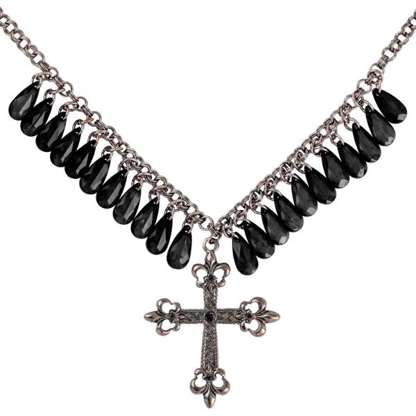 Svart Gothic Halskjede med Kors