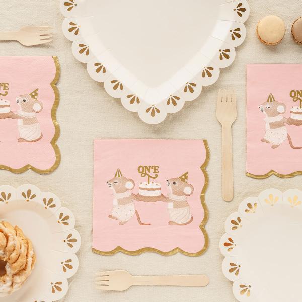 Servietter 1 år Mus Lyserosa 12-pakning