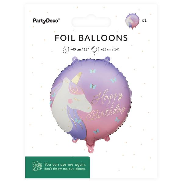 Folieballong Happy Birthday Enhjørning 35 cm