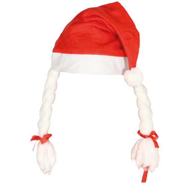 Nisselue med Fletter Rød/Hvit