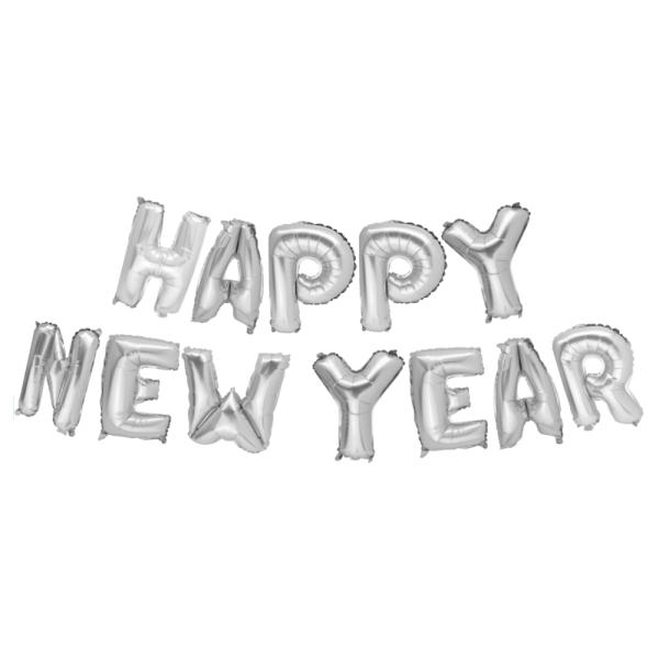Happy New Year Ballongsett Sølv